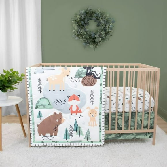 The Peanutshell Woodland Camo Crib Bedding Set for Baby Boys, 3 Piece Nursery Bed Set, Crib Comforter, Fitted Sheet, Crib Skirt