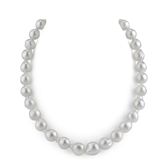 The Pearl Source 14K Gold 10-11.5mm AAAA Quality Baroque Genuine White South Sea Cultured Pearl Necklace in 17" Princess Length for Women