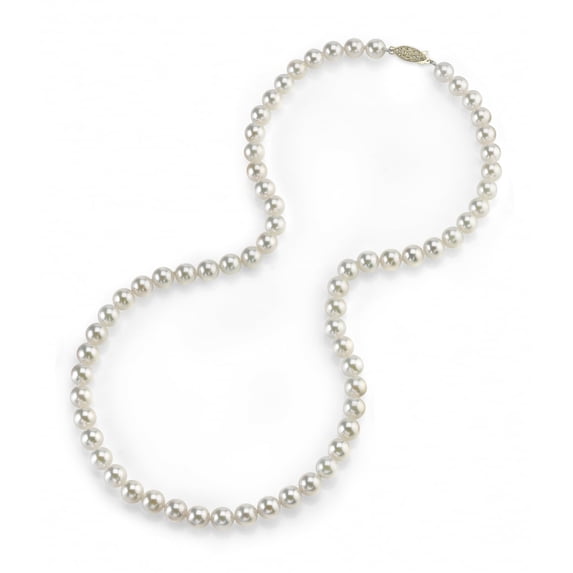 The Pearl Source 14K Gold 5.0-5.5mm Round Genuine White Japanese Akoya Saltwater Cultured Pearl Necklace in 24" Matinee Length