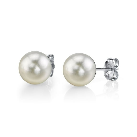 The Pearl Source 14K Gold 6.5-7.0mm Round White Akoya Cultured Pearl Stud Earrings for Women