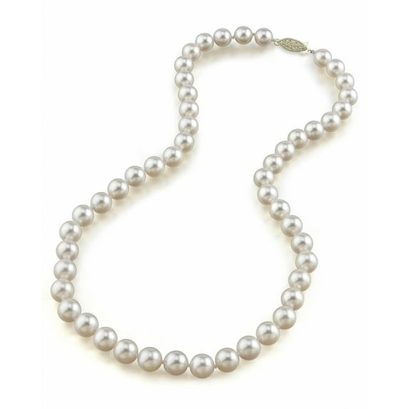 The Pearl Source 14K Gold 8.0-8.5mm Round Genuine White Japanese Akoya Saltwater Cultured Pearl Necklace in 16" Choker Length