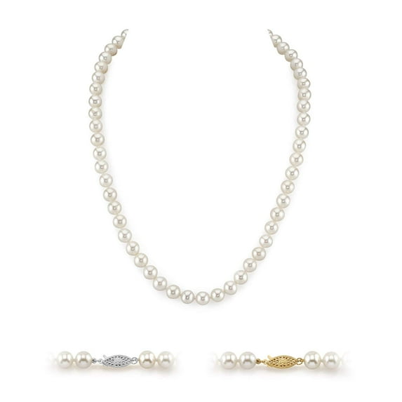The Pearl Source 14K Gold 8-9mm AAA Quality Round White Freshwater Cultured Pearl Necklace for Women in 20" Matinee Length