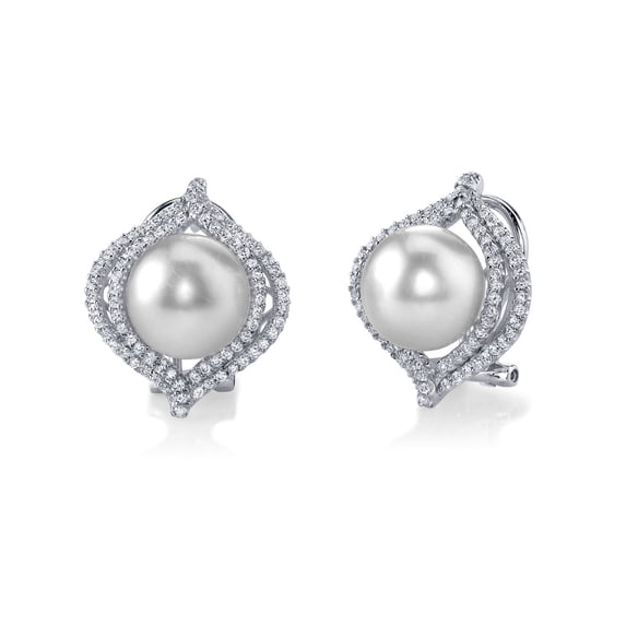 The Pearl Source 18K Gold 10mm White South Sea Cultured Pearl & Diamond Clara Earrings