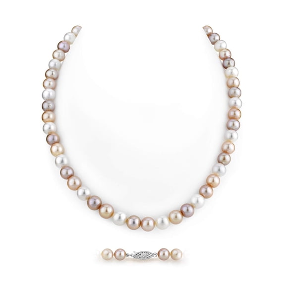 The Pearl Source 7.0-7.5mm Freshwater Pearl Necklace for Women - Pearl Strand Necklace | Multi-Color 24" Length Pearl Necklace with Genuine Cultured Pearls