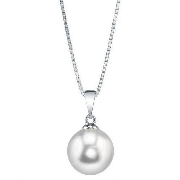 The Pearl Source 9mm White Freshwater Pearl Pendant Sydney Necklace for Women - Cultured Pearl Necklace | Single Pearl Necklace for Women with 925 Sterling Silver Chain