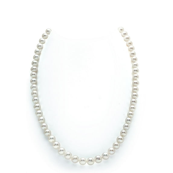 The Pearl Source AAA Quality White Freshwater Cultured Pearl Necklace Women | 14K Y-G 7-8mm | 17"