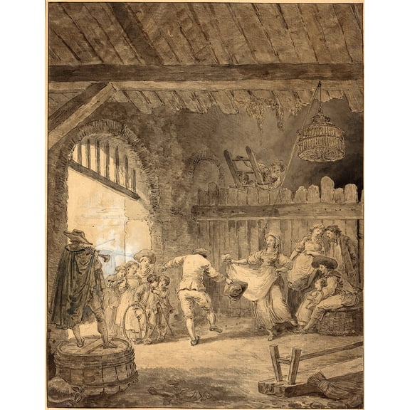 The Peasant Dance by Hubert Robert - 12" x 18" Art Print Wall Decor