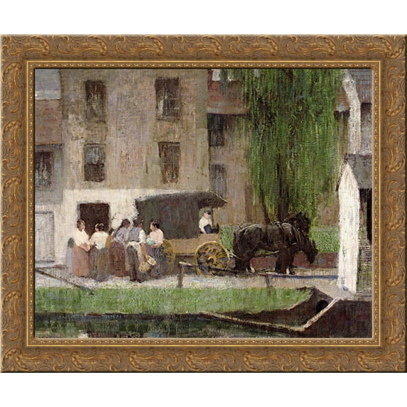 The Peddler's Cart on the Canal, New Hope 24x20 Gold Ornate Wood Framed Canvas Art by Robert Spencer