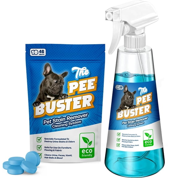 The Pee Buster Pet Stain Remover - Cleaning Spray for Dog and Cat Urine with 5 Cleaning Tablets