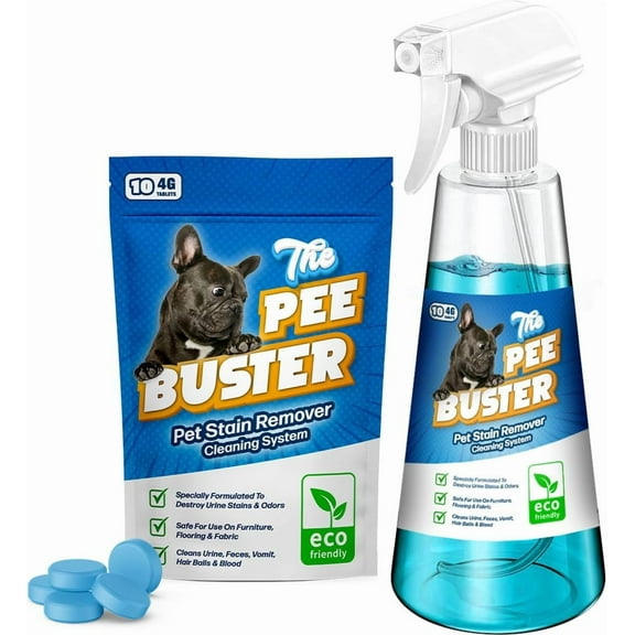 The Pee Buster Pet Stain Remover - Cleaning Spray for Dog and Cat Urine with 5 Cleaning Tablets