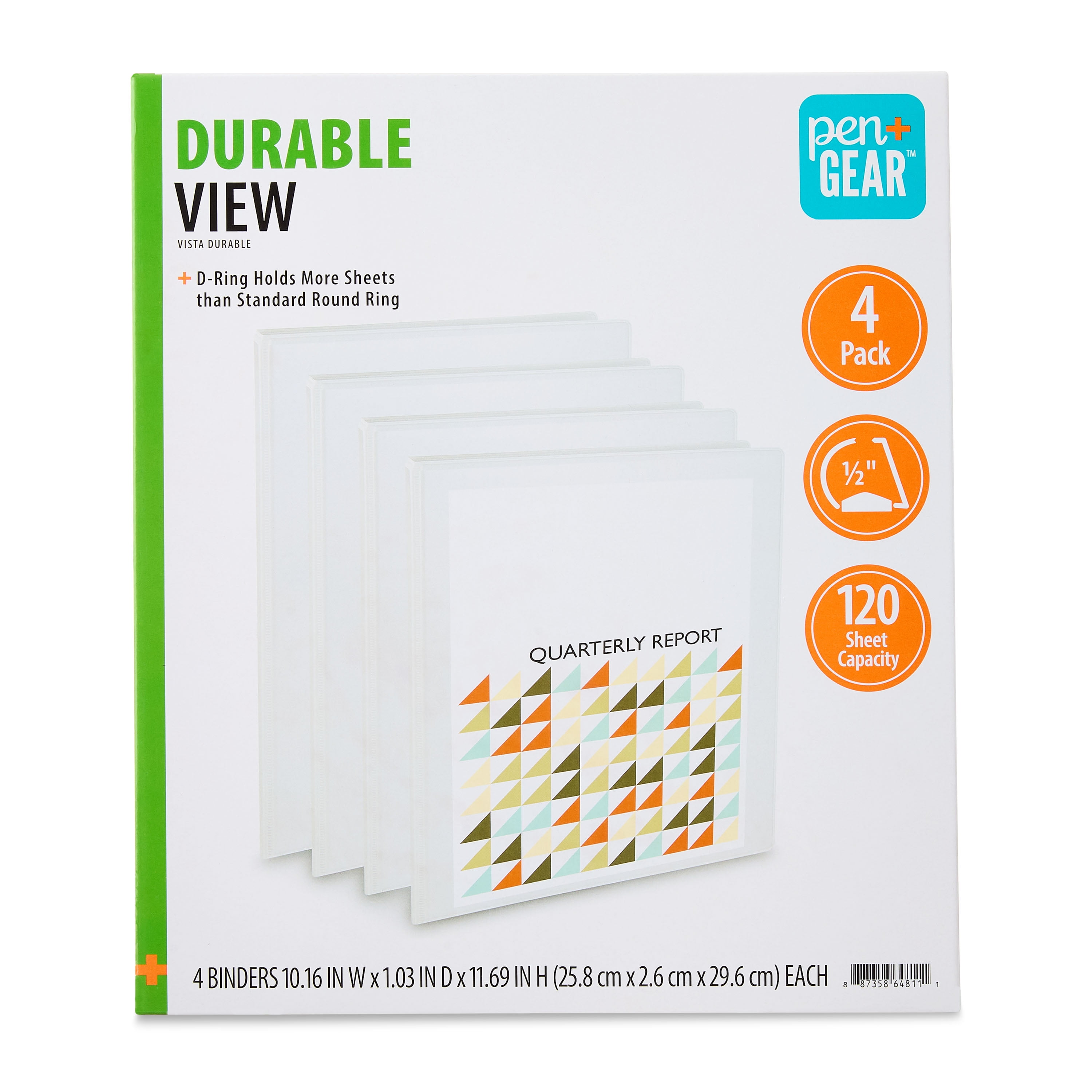 Pen+Gear Durable View 0.5-inch D-Ring Binders, White, 4 Count