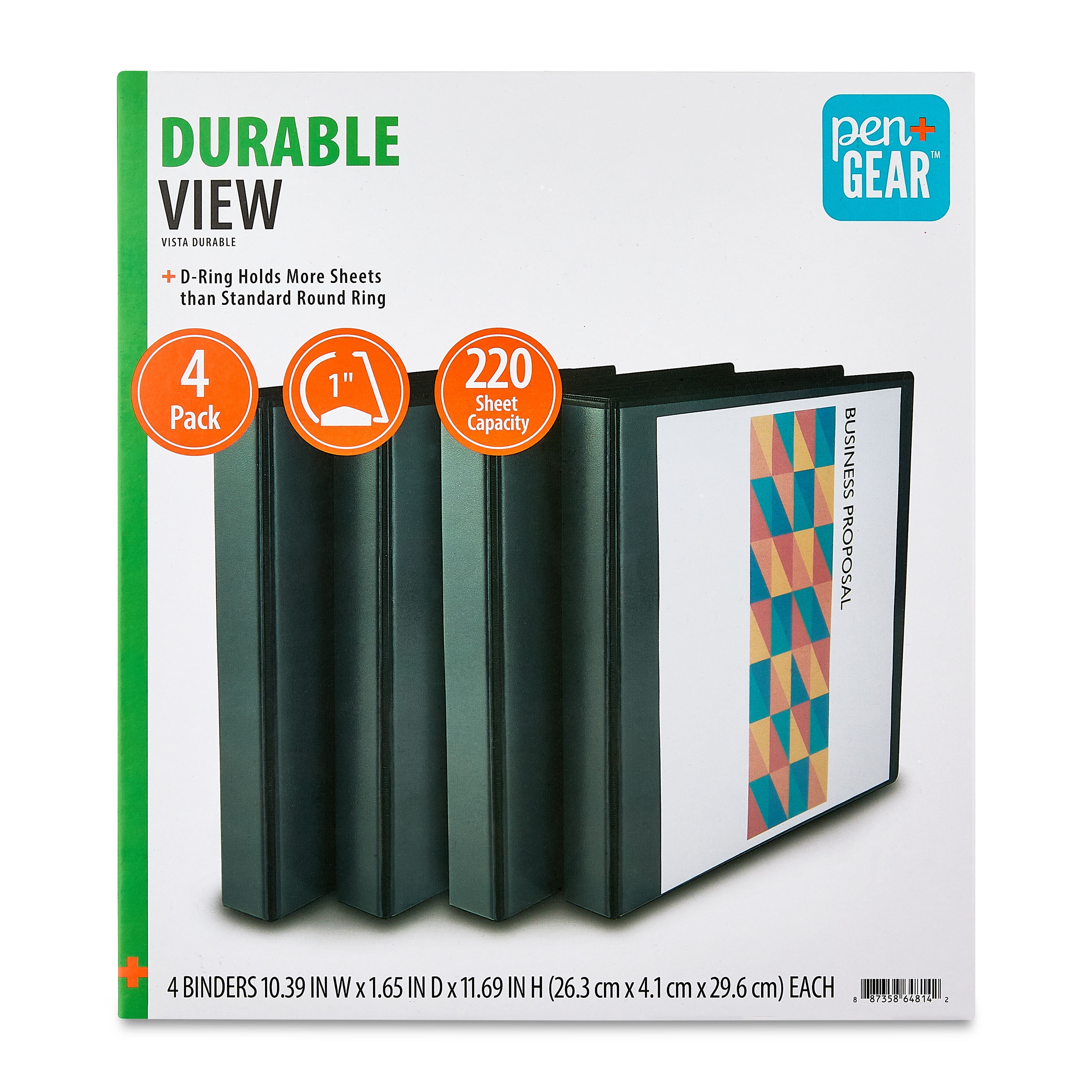 Pen+Gear Durable View 1" D-Ring Binders, 4 Count, Black