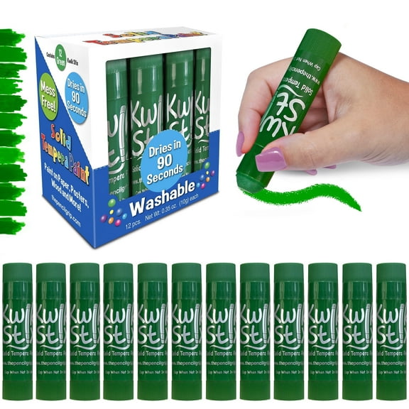 Kwik Stix Solid Tempera Paint Sticks, 12 Count, Single Color Green, Washable, Quick-Drying, Non-Toxic