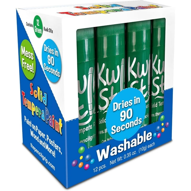 The Pencil Grip Green Kwik Stix, 12 Green Solid Tempera Paint Sticks
