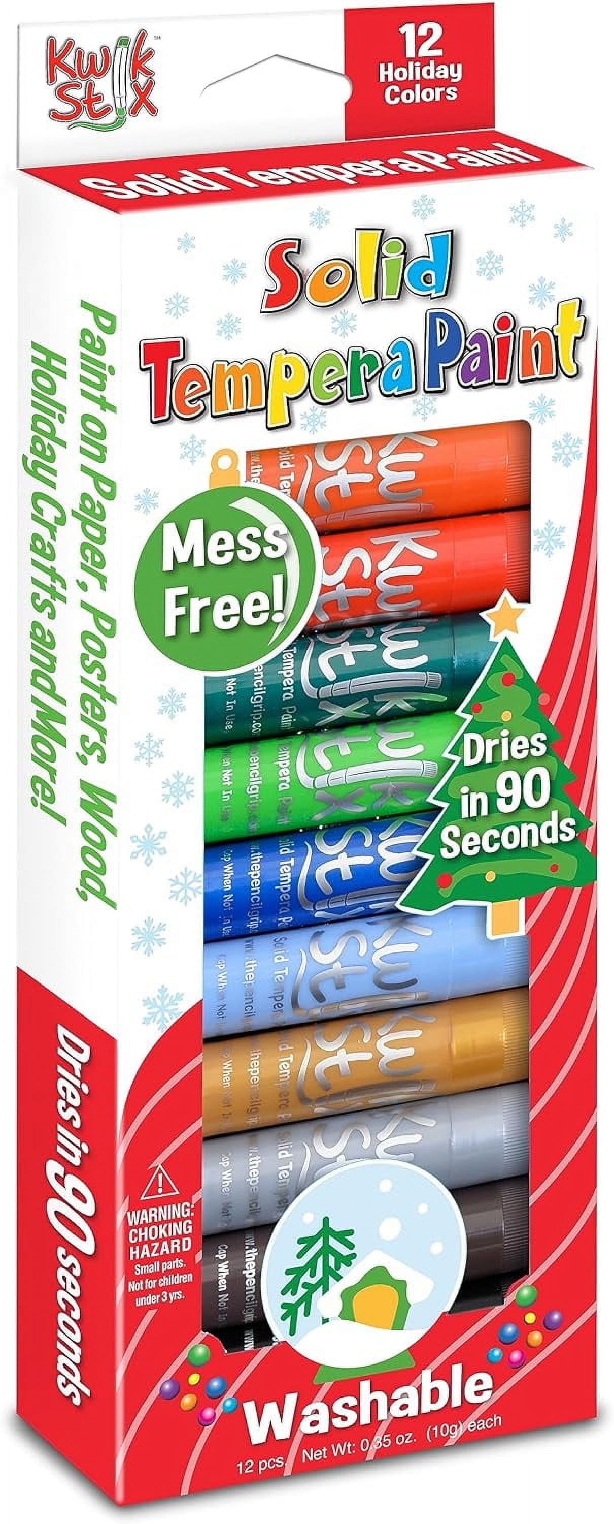 The Pencil Grip Kwik Stix Holiday Edition 12 Festive Colors Solid Tempera Paint Sticks for Xmas Crafts, Quick Drying TPG-697