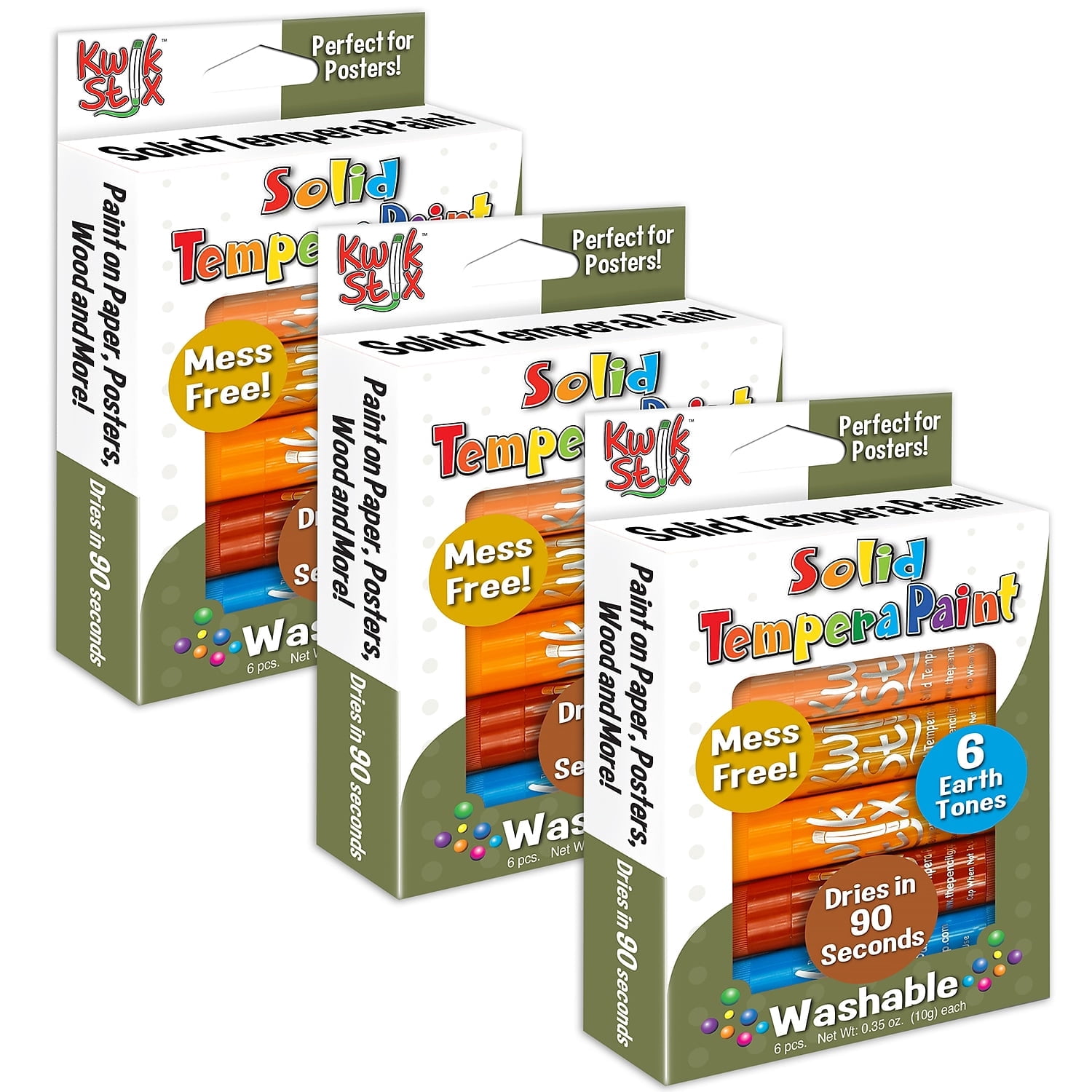 Kwik Stix Solid Tempera Paint Earth Tones 6 Per Pack 3 Packs (TPG676-3)