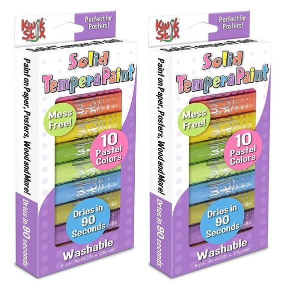 Kwik Stix Solid Tempera Paint Pastel Tones 10 per Pack 2 Packs, Non-Toxic, Allergen Free, Mess-Free Paint for Kids (TPG680-2)