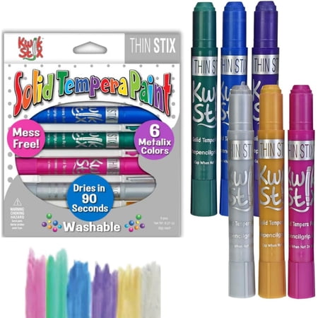 Kwik Stix Thin Stix Solid Tempera Paint Sticks, 6 Count, Metallic Colors, Washable, Quick-Drying, Non-Toxic