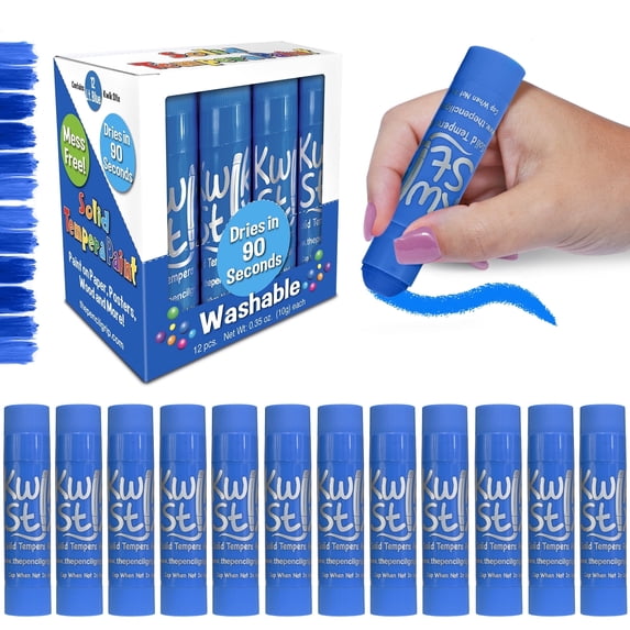 Kwik Stix Solid Tempera Paint Sticks, 12 Count, Single Color Light Blue, Quick-Drying, Washable, Non-Toxic