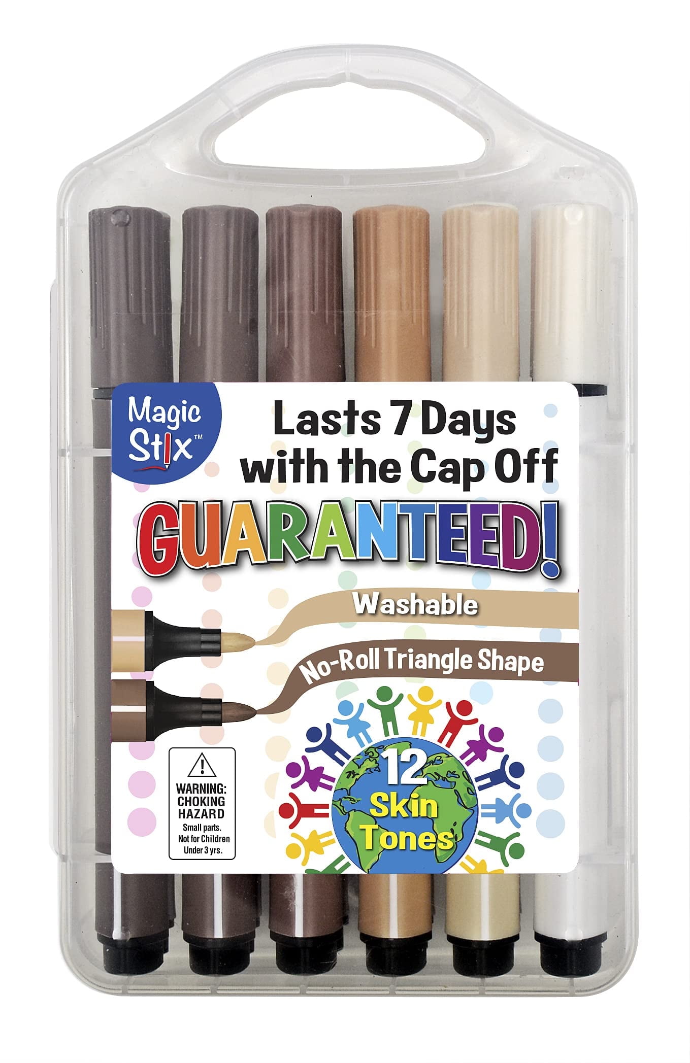 The Pencil Grip Magic Tri Stix, Non-Toxic and Washable Markers 12 Global Skin Tone Markers, TPG-396