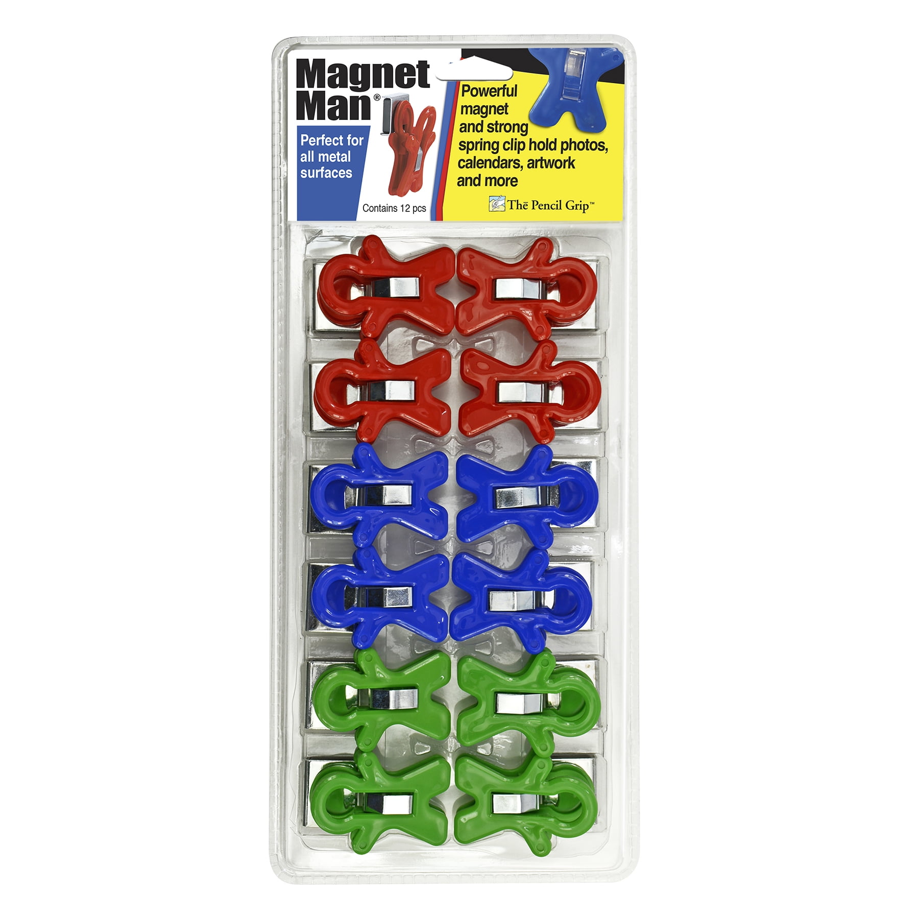 The Pencil Grip Magnet Man Magnetic Clip Assorted Colors 12/Pack
