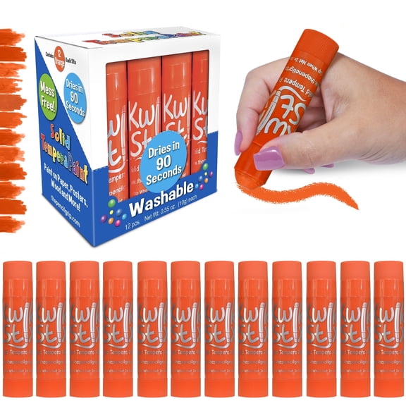 Kwik Stix Solid Tempera Paint Sticks, 12 Count, Single Color Orange, Washable, Quick-Drying, Non-Toxic