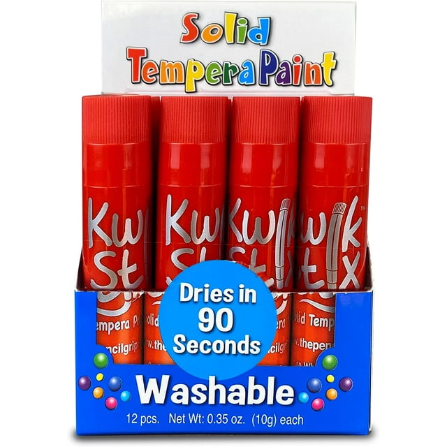 The Pencil Grip Red Kwik Stix, 12 Red Solid Tempera Paint Sticks, Quick