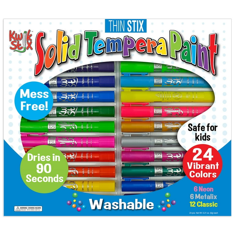 24 Classic Colors Tempera Paint Sticks for Kids Washable - Mess
