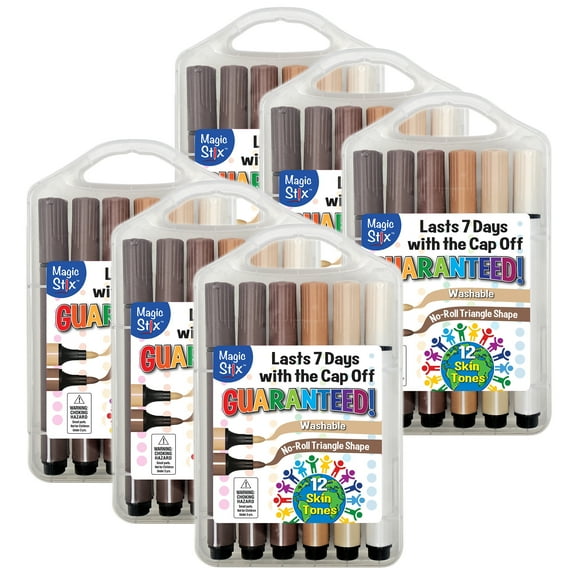 The Pencil Grip Triangular Magic Stix Global Skin Tone Markers, 12 Per Pack, 6 Packs