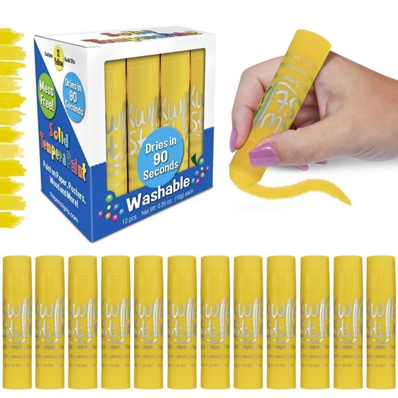 Kwik Stix Solid Tempera Paint Sticks, 12 Count, Single Color Yellow, Quick-Dry, Washable, Non-Toxic