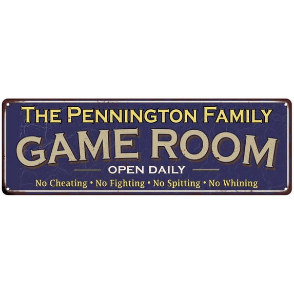 The Pennington Family Gift Blue Game Room Metal 6x18 Sign 206180037993