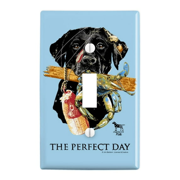The Perfect Day Black Lab Labrador Dog Buoy Crab Fishing Plastic Wall Decor Toggle Light Switch Plate Cover