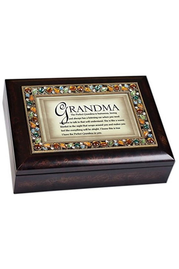 The Perfect Grandma Italian Style Wood Finish Jewel Lid Musical Jewelry Box - Plays Wind Beneath My Wings