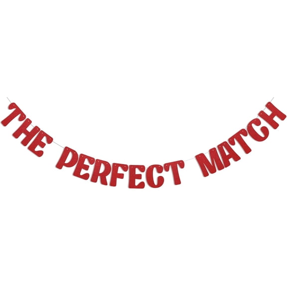 The Perfect Match Banner - Perfect Match Bachelorette Party Decor, Match Made in Heaven, Perfect Match Bach Party Decorations Red Glitter