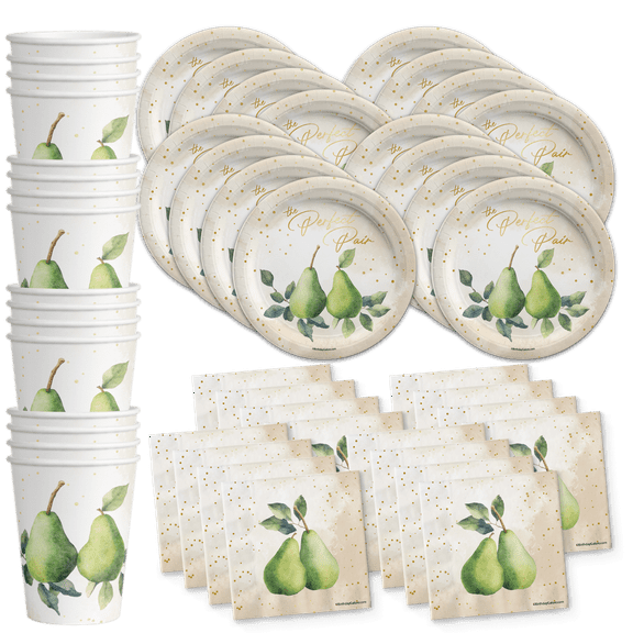 The Perfect Pair Shower Party Supplies - Perfect Pear Twin Baby Shower - Perfect Pear Bridal Shower - Tableware Set Includes Plates Napkins Cups - Kit for 16