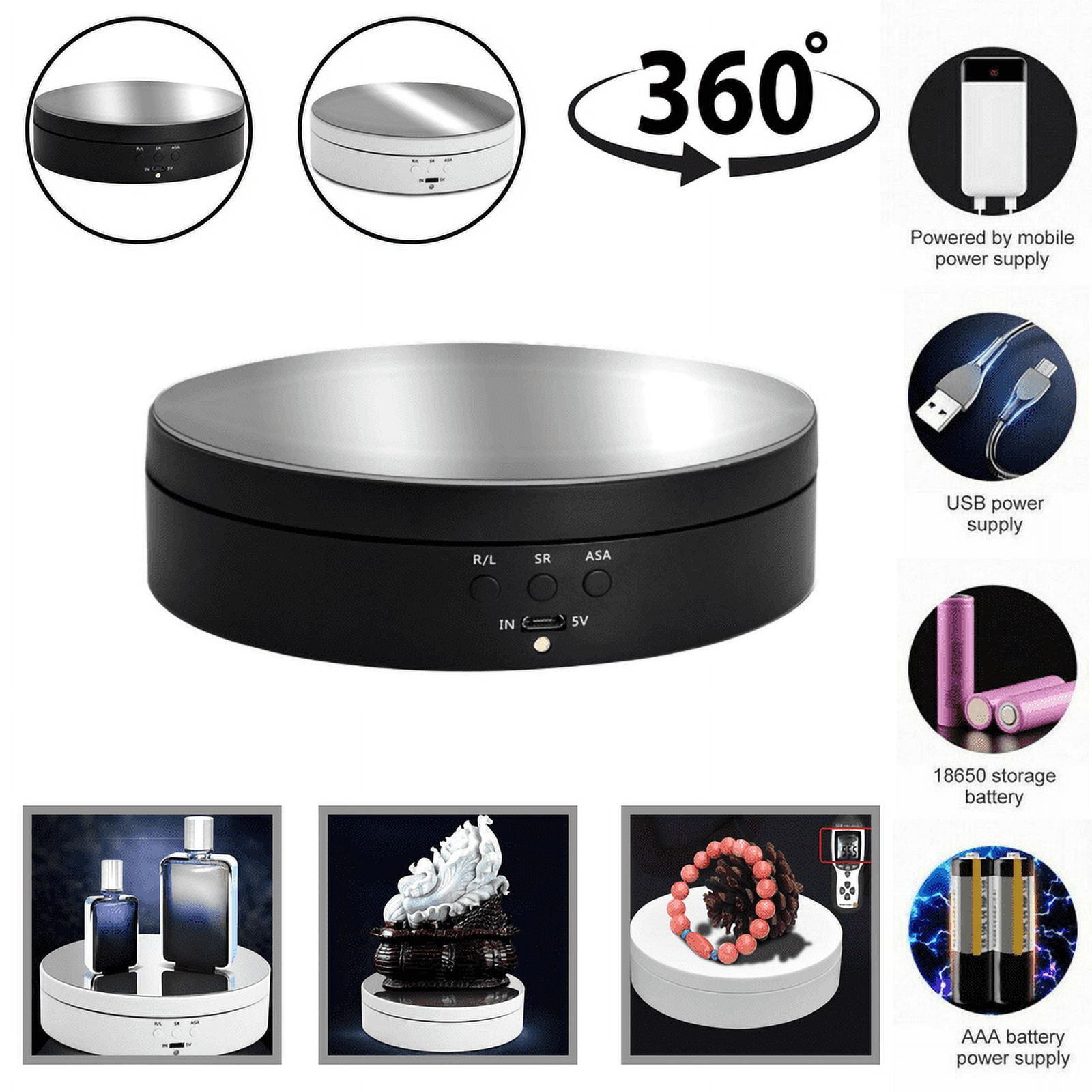 The Perfect Part 360 Degrees Motorized Rotating Display Stand for Jewelry, Watches, Cake & 3D Models-Black
