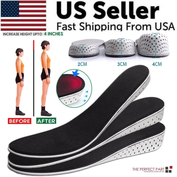 The Perfect Part Height Increase Insoles for Men and Women, Invisible Heel Lift Shoe Inserts, Adjustable Memory Foam Elevator Pads, Black Gray