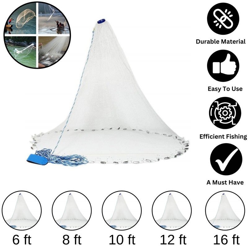 The Perfect Part Nylon Cast Nets for Fishing with Zinc Sinkers 16 ft