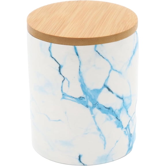 The Perfect Size Jar- 16oz 0.5L Ceramic Blue Marble Bamboo Lid Food Tea Coffee Kitchen Canister Storage