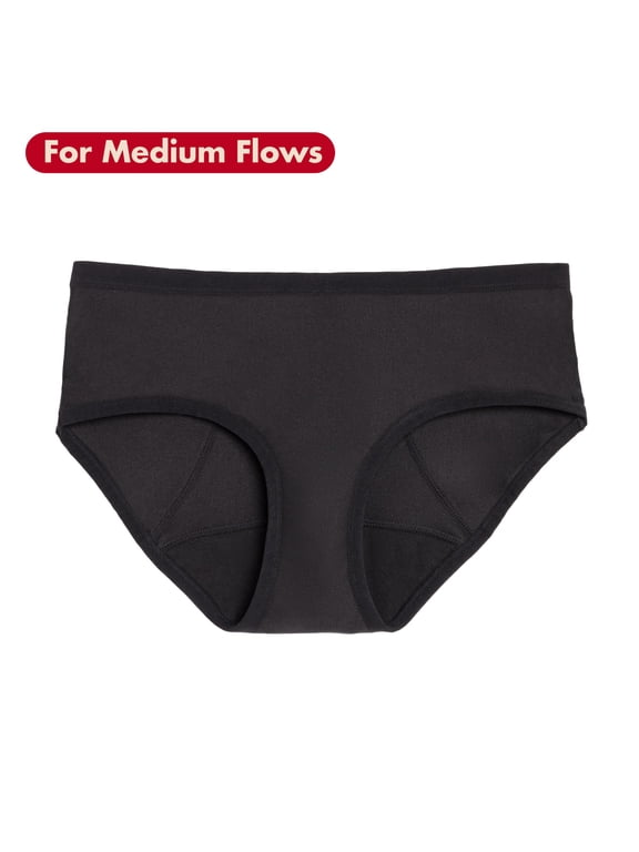 .Microfiber Bikini, Period Underwear for Medium Flows, Black