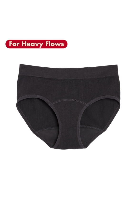 . Sporty Stretch Bikini, Period Underwear for Heavy Flows, Black