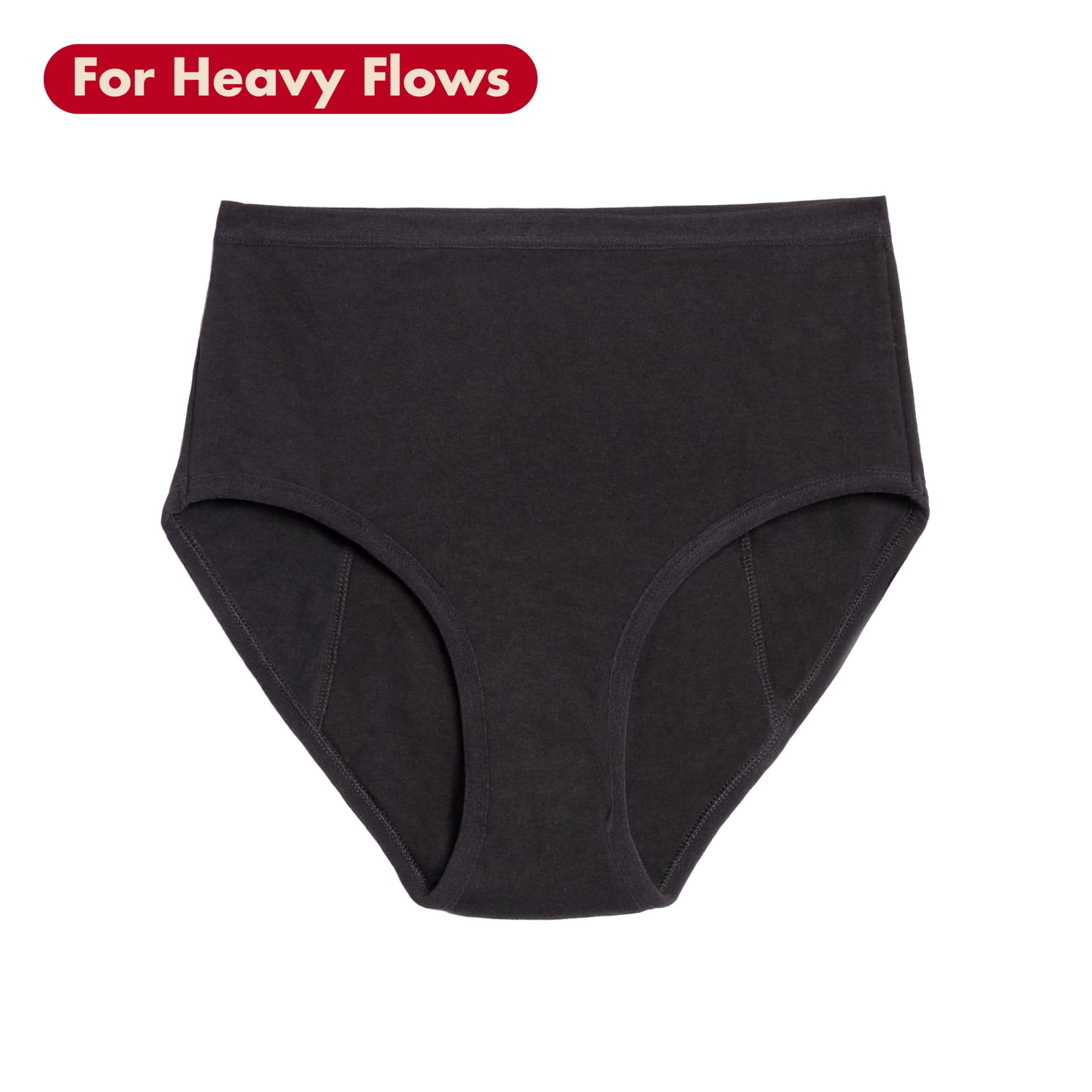 The Period Company. Organic Cotton Extra Coverage High Waisted, Period Underwear for Heavy Flows, Black