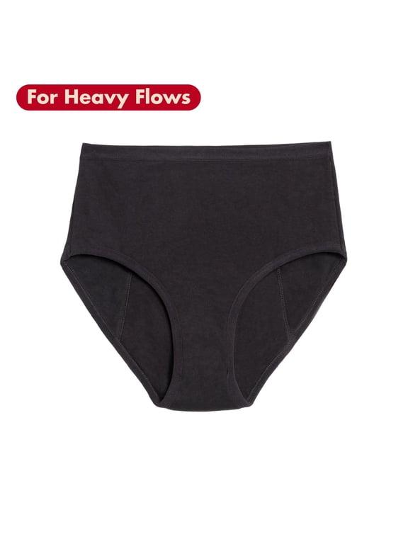 . Organic Cotton Extra Coverage High Waisted, Period Underwear for Heavy Flows, Black