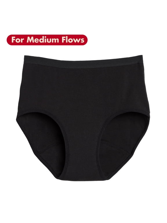 . Microfiber High Waisted, Period Underwear for Medium Flows, Black