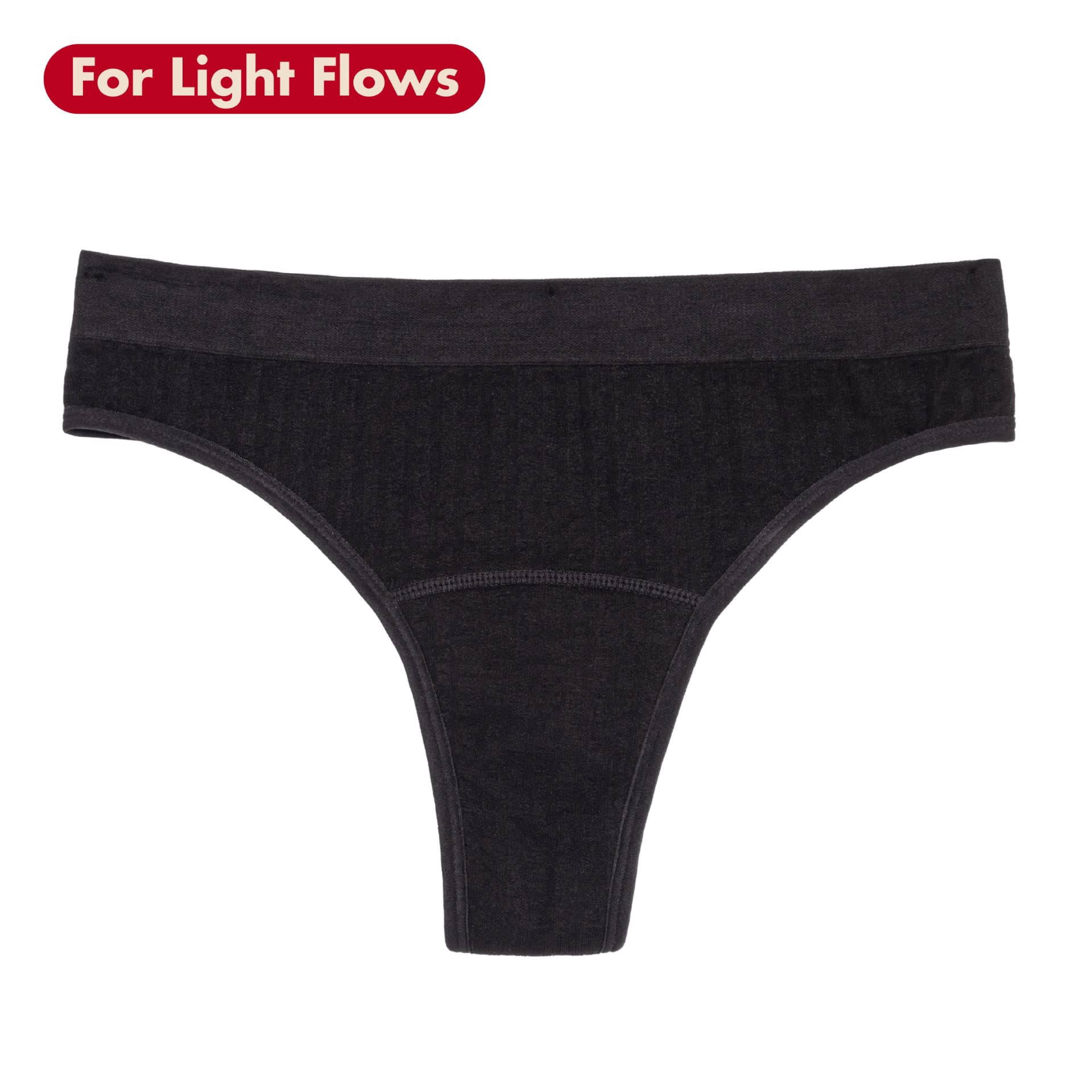 The Period Company. Sporty Stretch Thong, Period Underwear for Light Flows, Black