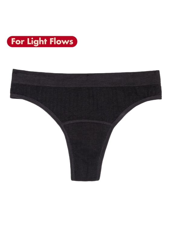 . Sporty Stretch Thong, Period Underwear for Light Flows, Black
