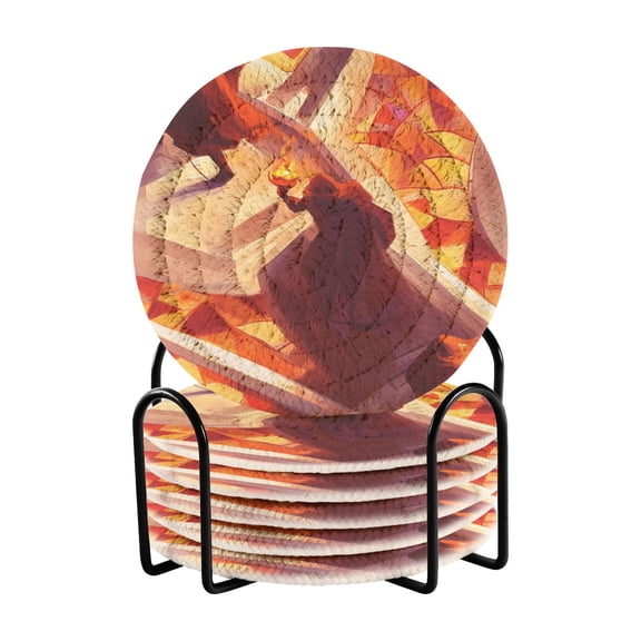 The Person Holding A Torch 4in Bar Coasters Set of 6 with Storage Rack Durable Heat Resistant