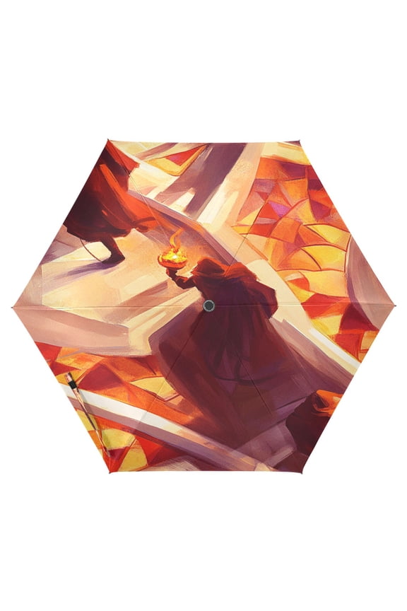 The Person Holding A Torch Folding Umbrella UV50+ Waterproof Sun Protection Auto Open Close Compact Fiberglass Frame