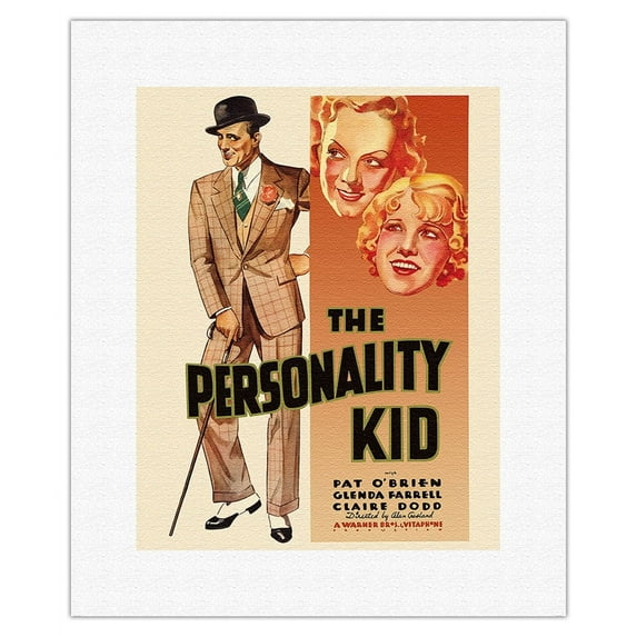 The Personality Kid - Starring Pat O'Brien and Claire Dodd - Vintage Film Movie Poster c.1934 - Fine Art Rolled Canvas Print 11in x 14in