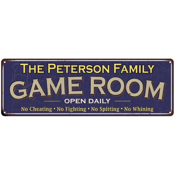 The Peterson Family Gift Blue Game Room Metal 6x18 Sign 206180037838